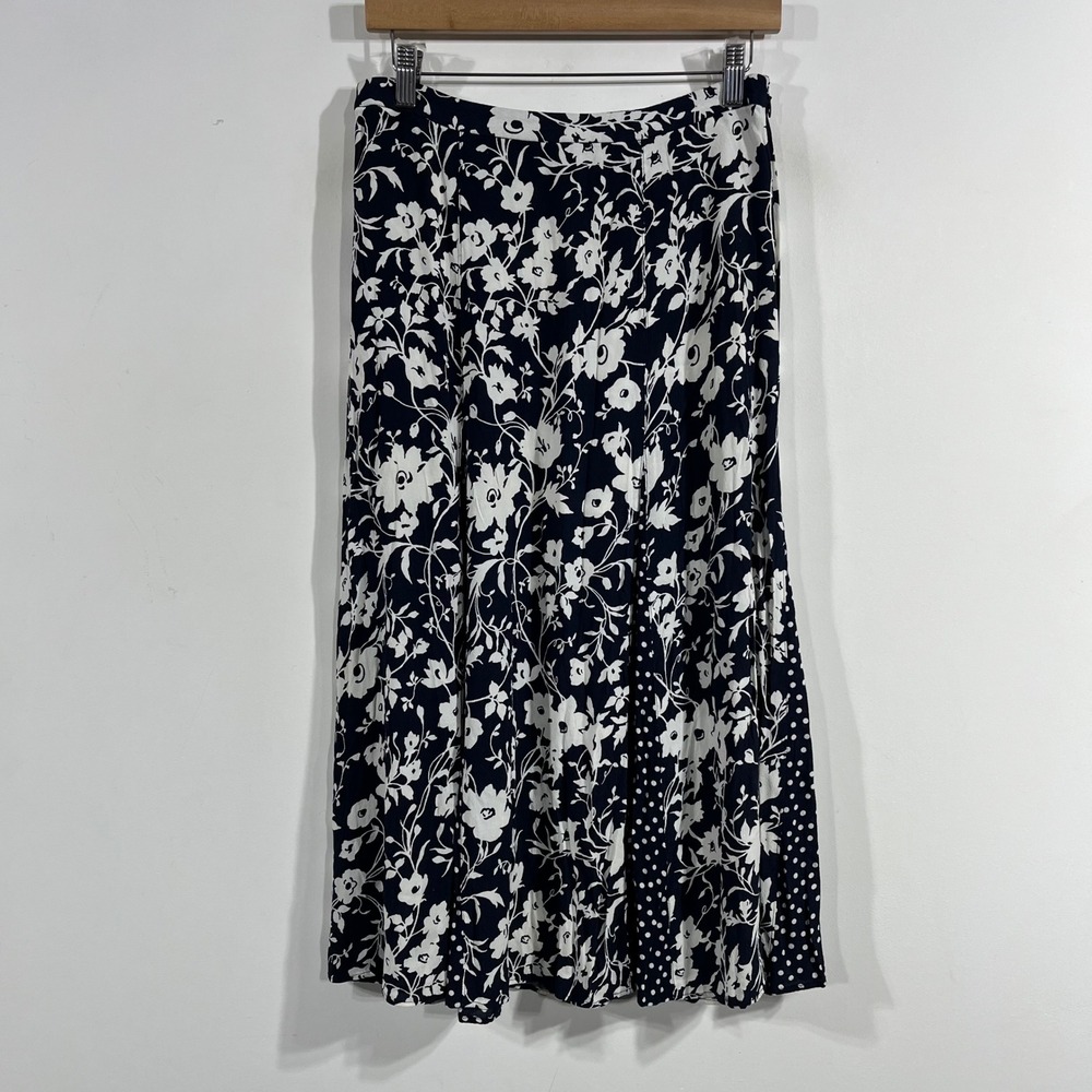 Talbots VTG Cottagecore 90s Floral Polka Dot Mixed Print Midi Skirt Size 6 Y2K